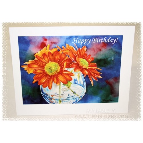 Laura Leeder Watercolor Print Greeting Cards "Chrysanthemums ~ Pure Happiness"